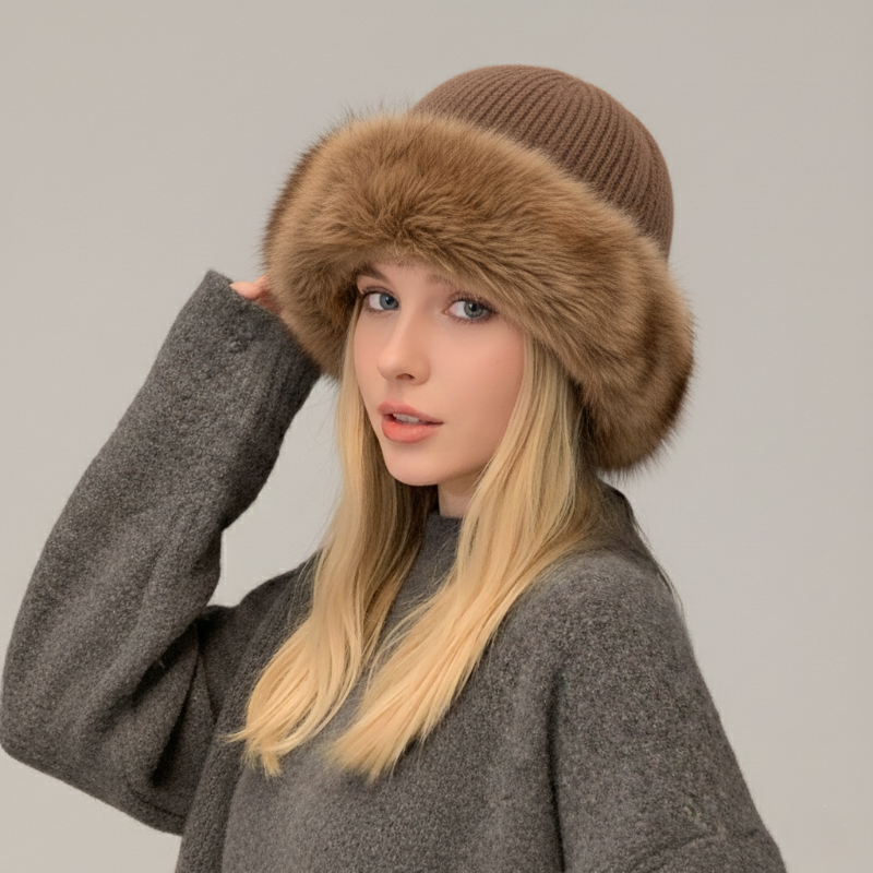 Sinclair genuine mink fur cap in rich brown, elegant classic design with unparalleled softness for fall winter