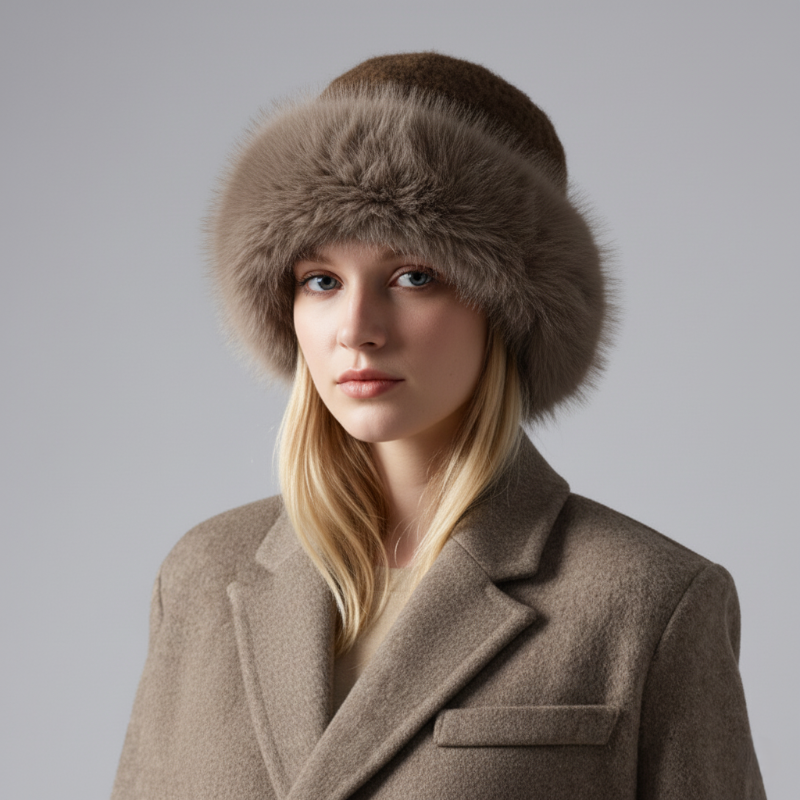 Sinclair mink fur cap in rich brown tones, elegant vintage-inspired design with genuine fur texture
