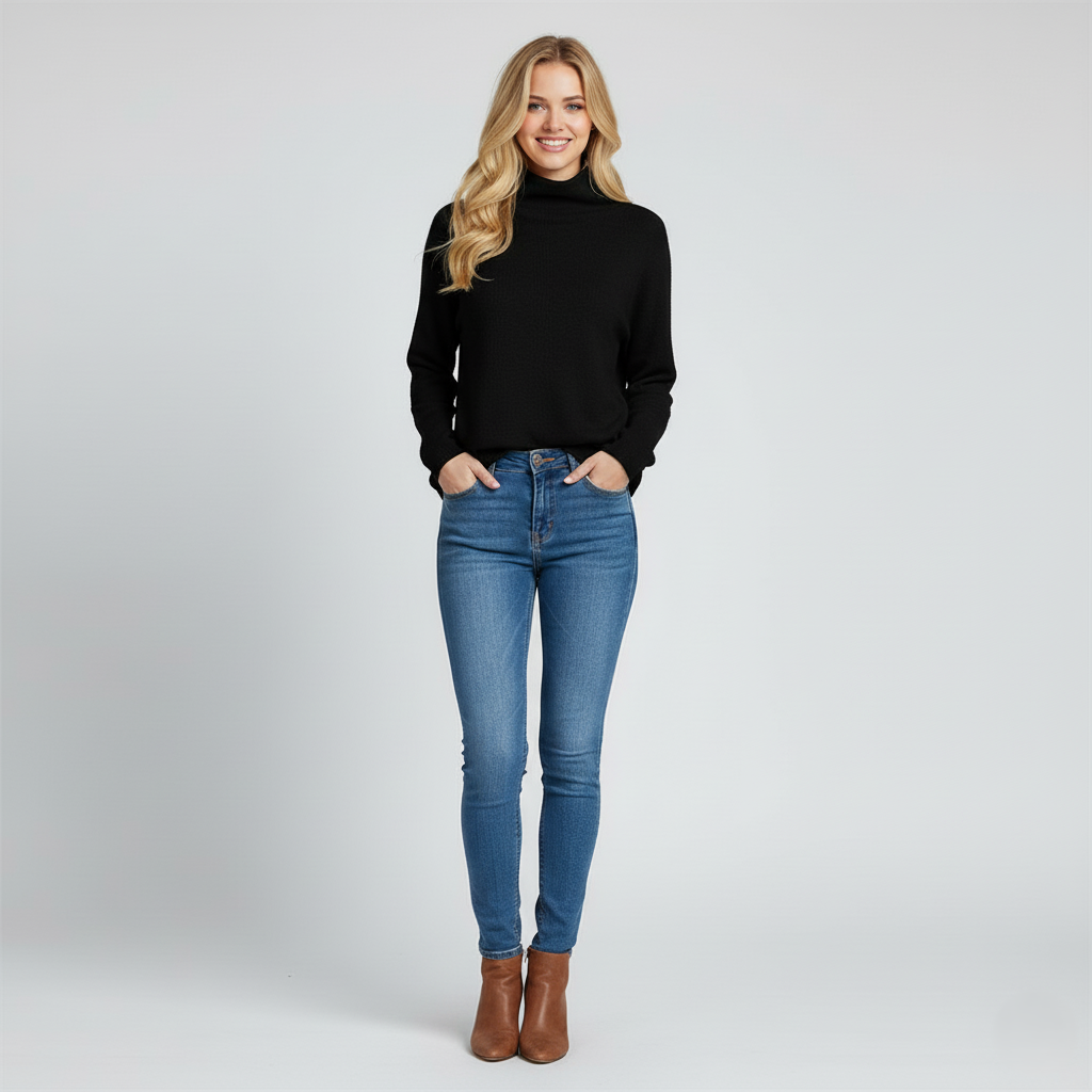 Women's soft knit high neck pullover cozy long-sleeve inner layer sweater in essential colors