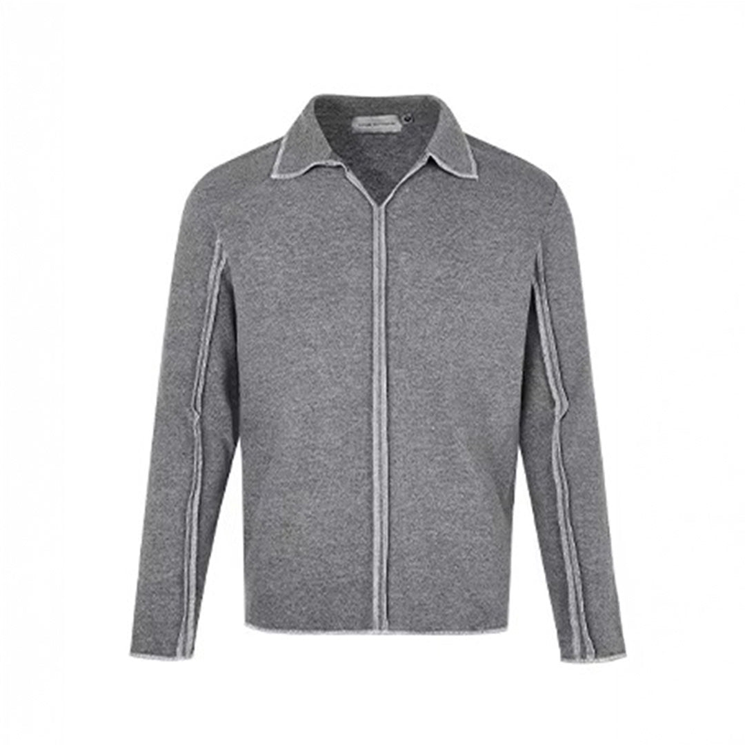 Vintage turn-down collar knitted zip-up sweater regular fit with white line contrast detailing