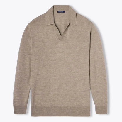 Gerald navy blue v-neck polo shirt tailored fit premium knit fabric European sophistication