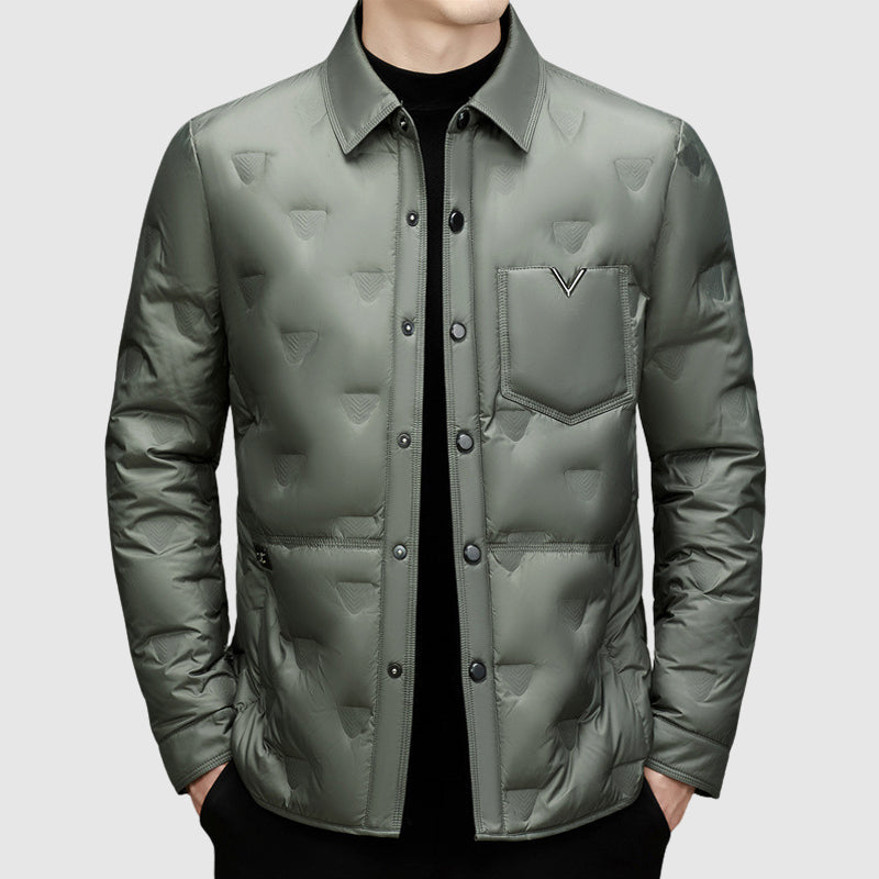Lorenzo Vitali slim-fit insulated coat in neutral tone with polished understated silhouette
