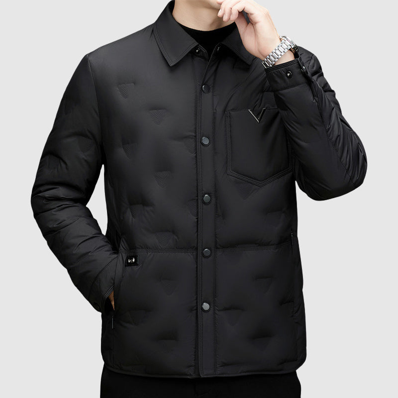 Lorenzo Vitali slim-fit insulated coat in neutral tone with polished understated silhouette