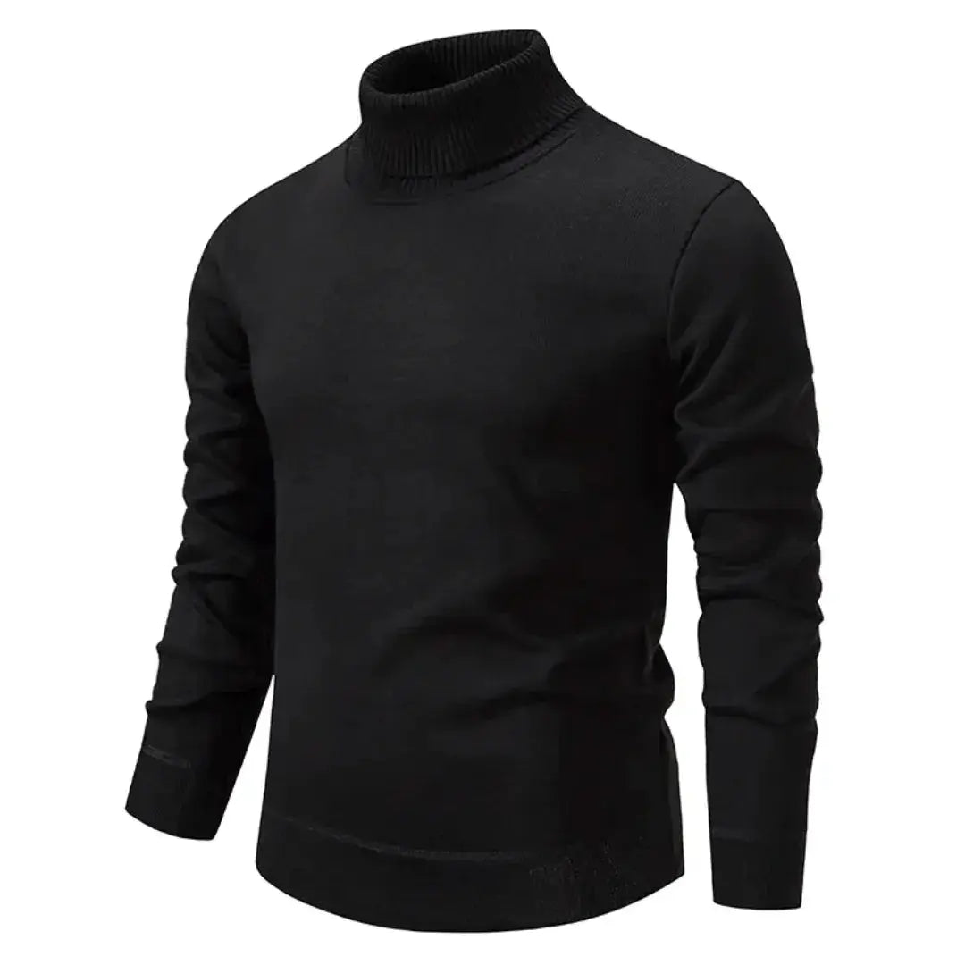 Men's cream Shetland wool turtleneck sweater, classic fine-knit cut with lightweight warmth
