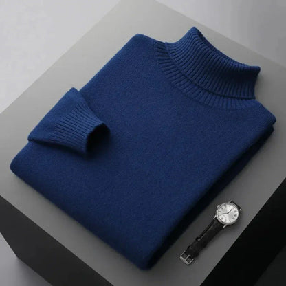 Glen pure wool turtleneck sweater with ribbed collar, cuffs, and hem for a refined relaxed fit