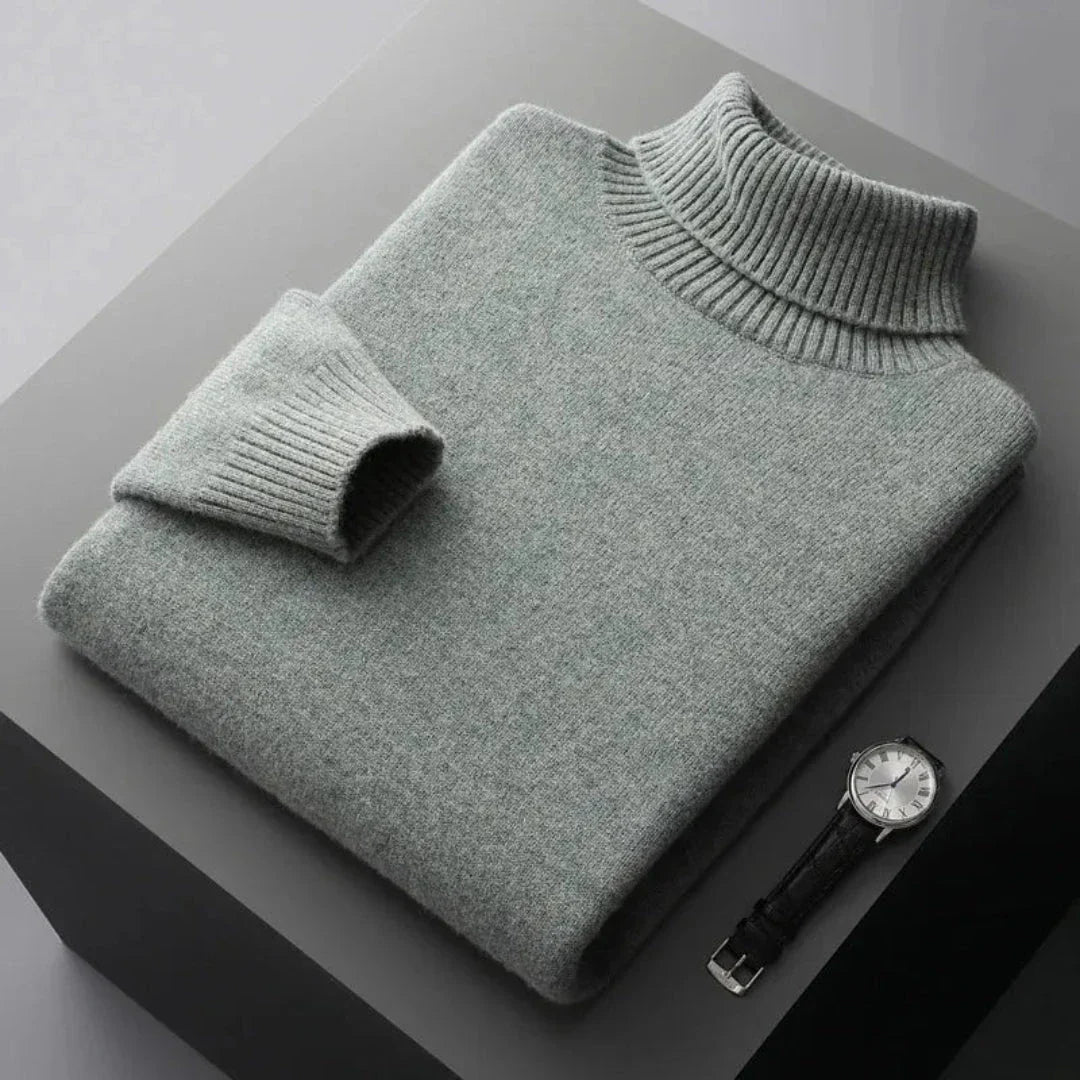 Glen pure wool turtleneck sweater with ribbed collar and cuffs, refined relaxed fit