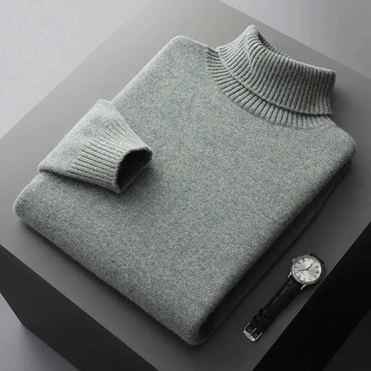 Glen pure wool turtleneck sweater with ribbed collar and cuffs, refined relaxed fit