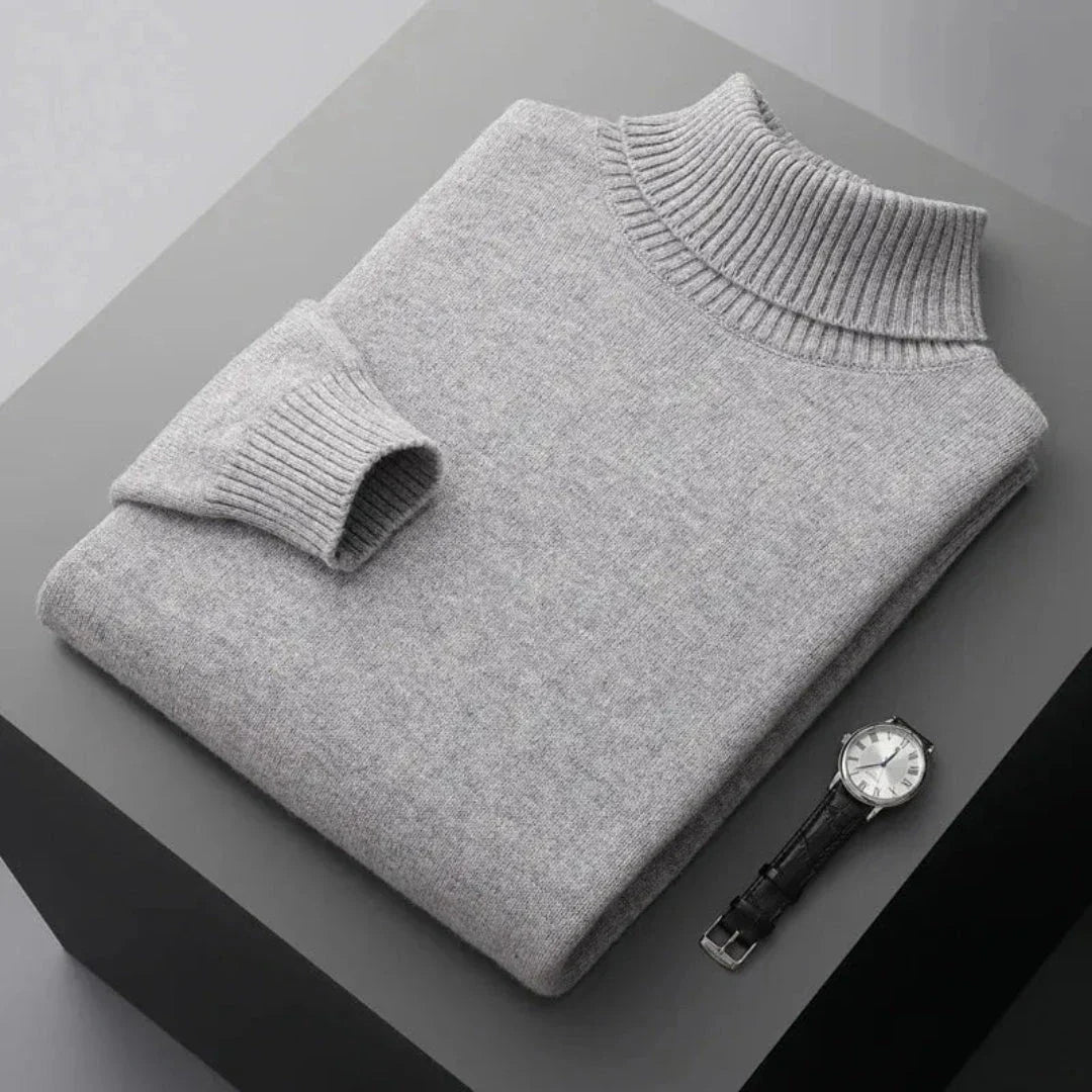 Glen pure wool turtleneck sweater with ribbed collar and cuffs in refined relaxed fit