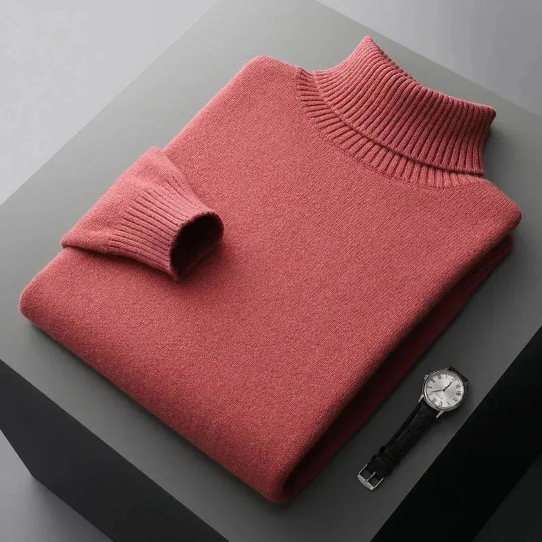 Glen pure wool turtleneck sweater with ribbed collar and cuffs, refined relaxed fit
