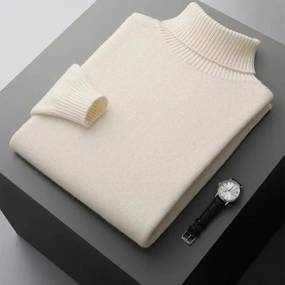 Glen pure wool turtleneck sweater with ribbed collar and cuffs in refined relaxed fit