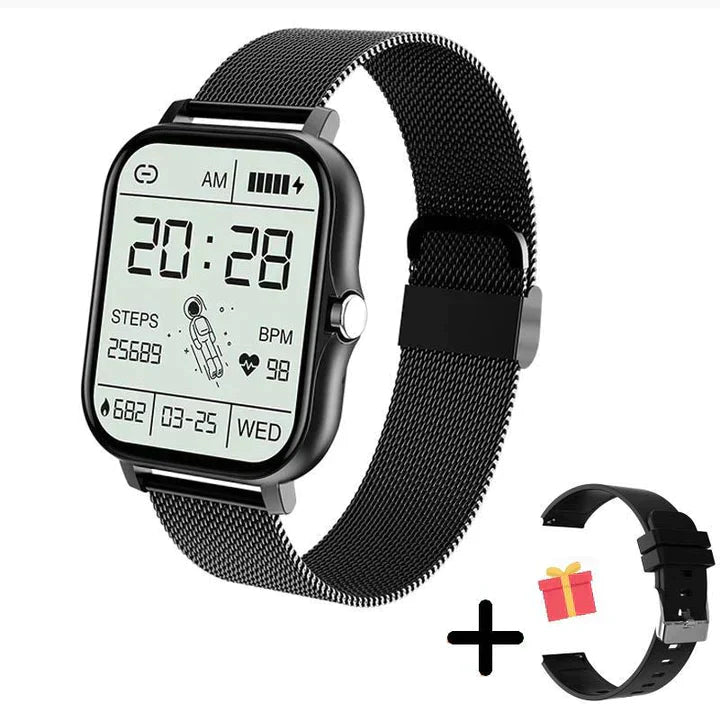 Minimalist gold mesh band smartwatch with sleek contemporary design and elegant slim profile