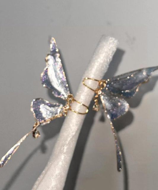 Boucles d'oreilles créoles papillon en cuivre bleu dégradé - Wavlynn