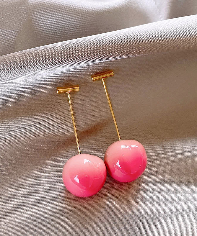Boucles d'oreilles pendantes en alliage de cuivre rose dégradé de couleur cerise - Wavlynn