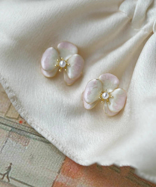 Boucles d'oreilles à tige florales en perles surdorées en cuivre rose dégradé de couleur - Wavlynn