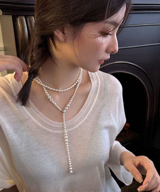 Collier de perles graduées en alliage de cuivre blanc dégradé de couleur - Wavlynn