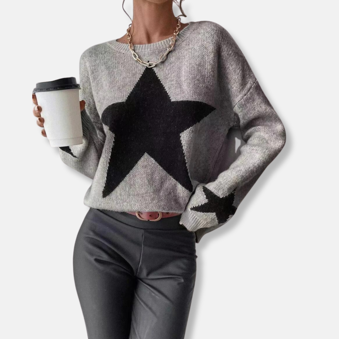 Women's soft knit pullover sweater relaxed fit round neck with ribbed cuffs and hem