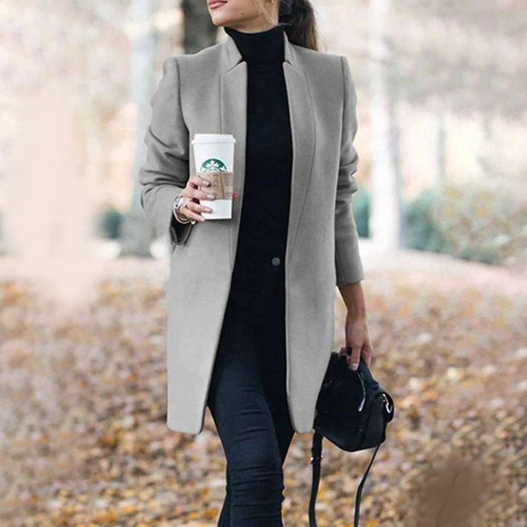 Women's tailored lapel winter coat in classic cut, structured silhouette for professional cold-weather style