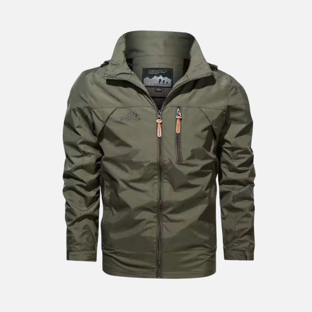 Men's lightweight water-resistant outdoor jacket high collar zip pockets trail-ready regular fit