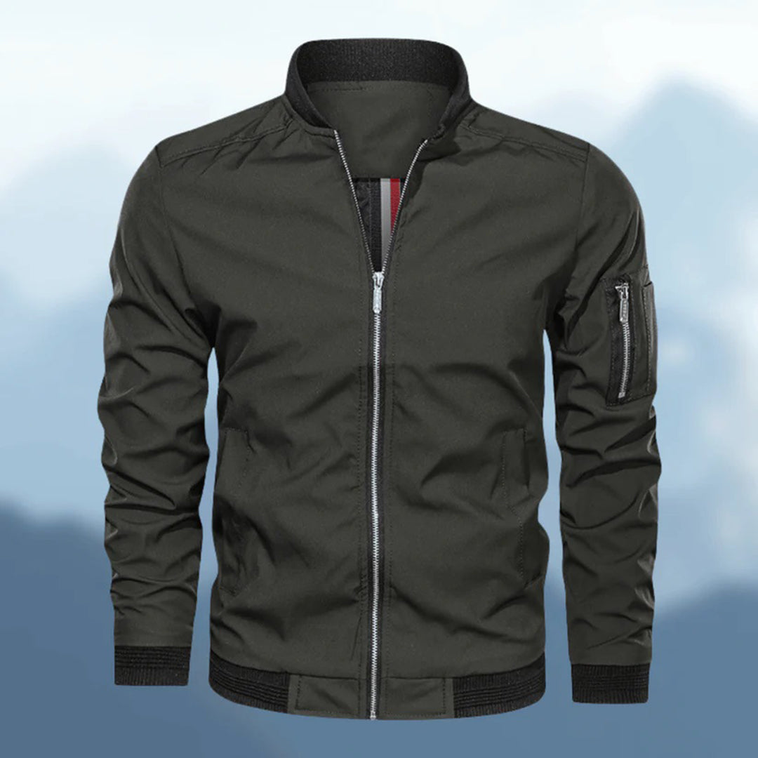 Men's slim fit lightweight bomber jacket modern tailored silhouette with ribbed cuffs everyday outerwear