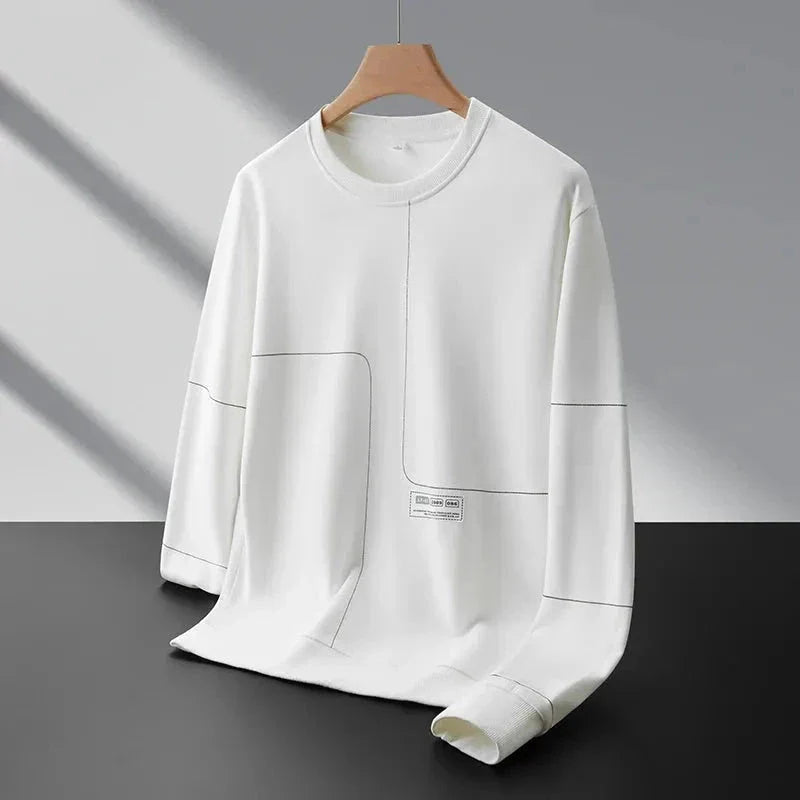 Greg gray crewneck sweatshirt minimalist cut with subtle stitched panel and ribbed cuffs