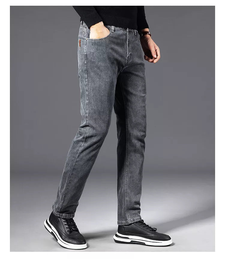 Ikigai slim fit stretch denim jeans in classic blue, modern everyday cut with flexible comfort