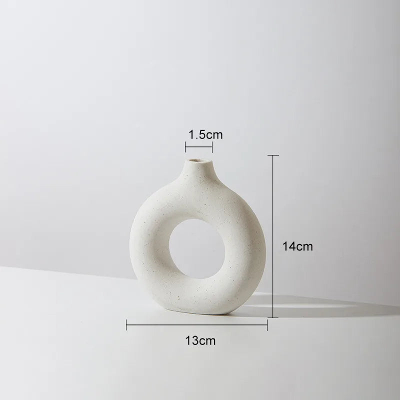 Hadran circular ceramic vase with minimalist Scandinavian design, elegant neutral tones for modern home decor