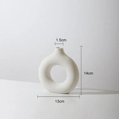 Hadran circular ceramic vase with minimalist Scandinavian design, elegant neutral tones for modern home decor