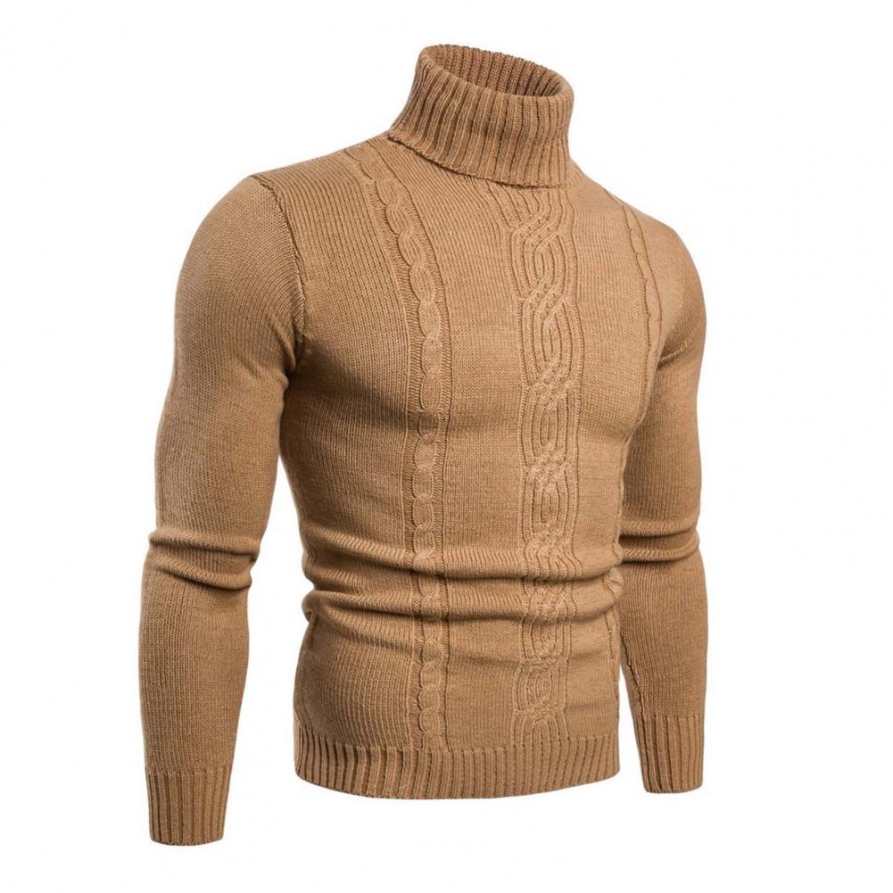 Men's thick cable knit turtleneck sweater warm winter knitwear with textured ribbed pattern