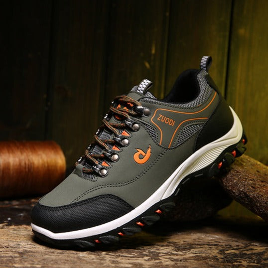 Men's breathable mesh hiking shoes with cushioned midsole and rugged non-slip outsole for trail comfort