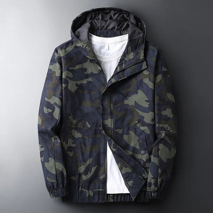 Men's camouflage tactical windbreaker hooded lightweight jacket with water-resistant shell