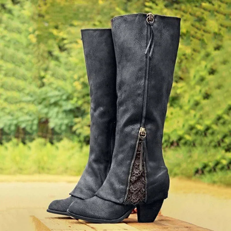Black knee-high boots sleek elongated silhouette leg-lengthening design for all-day comfort