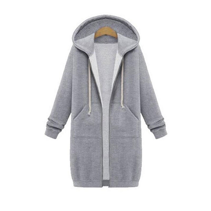Women's longline full-zip hoodie in classic casual style with extended hem for versatile layering