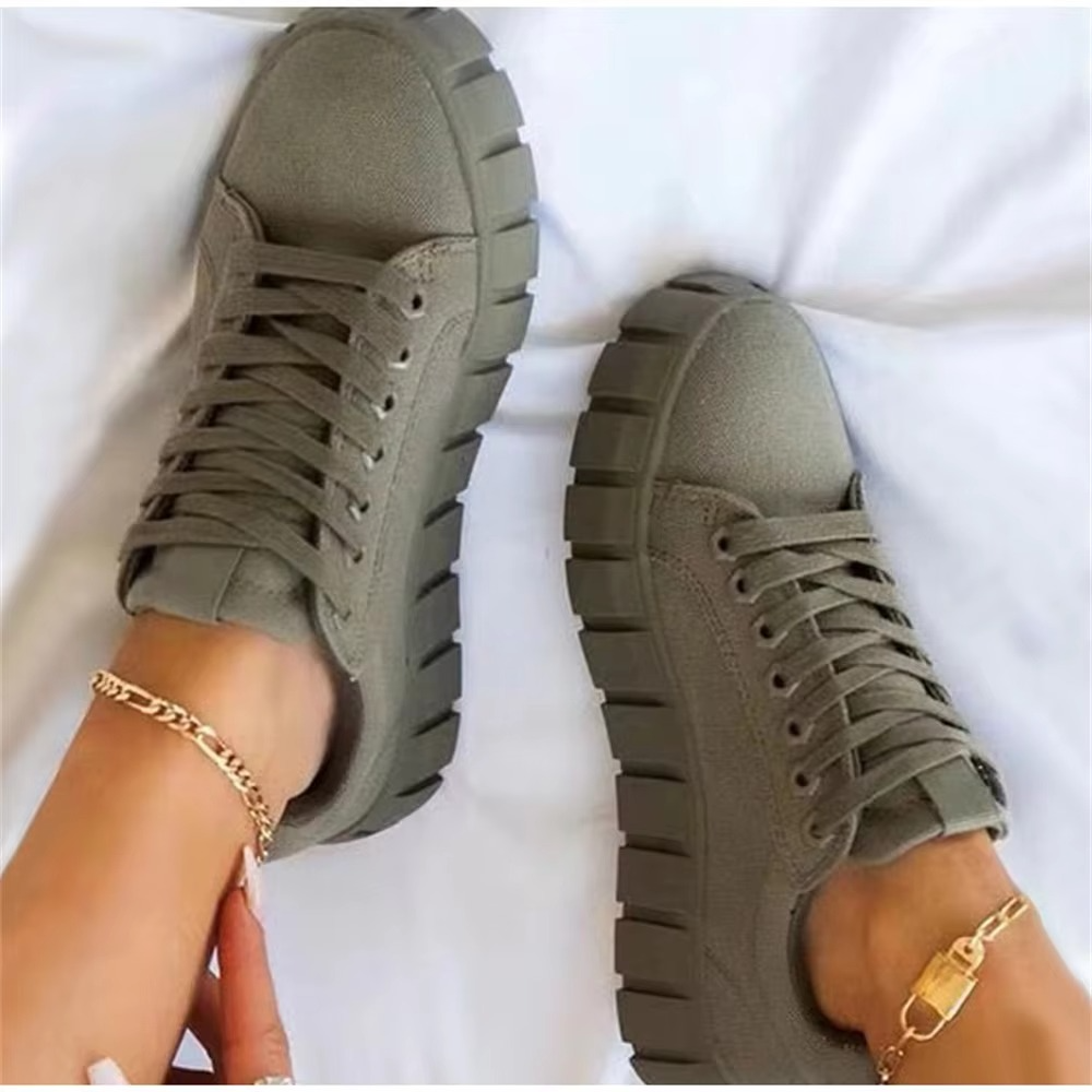 Women's high platform lace-up walking shoes in neutral tone, bold chunky sole, city-ready fashion style