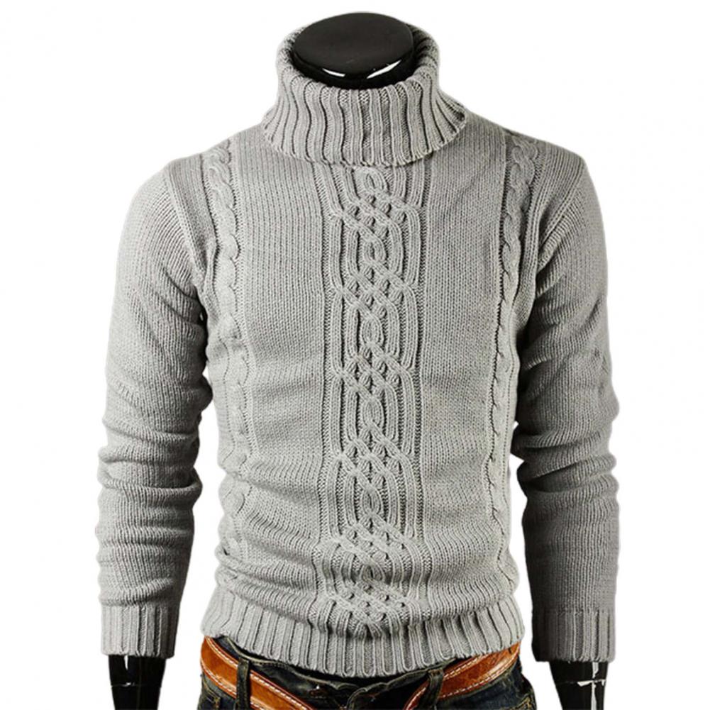 Men's cream cable knit turtleneck sweater thick winter knitwear with classic textured pattern