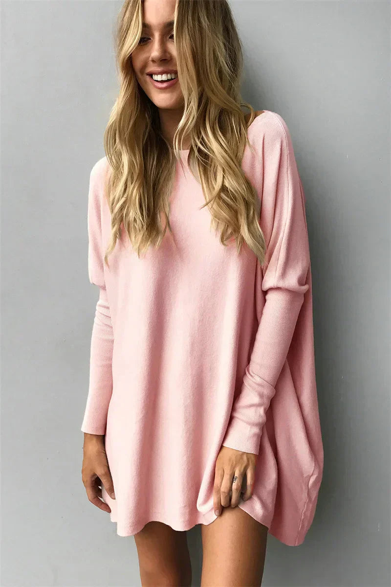Women's oversized soft knit pullover sweater tunic length long sleeve cozy relaxed silhouette