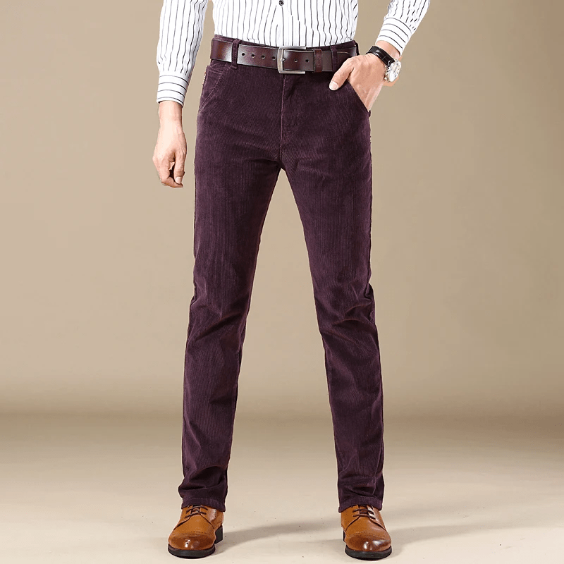 Ethan men's brown corduroy pants by Wavlynn, casual semi-formal fit with vintage ribbed texture