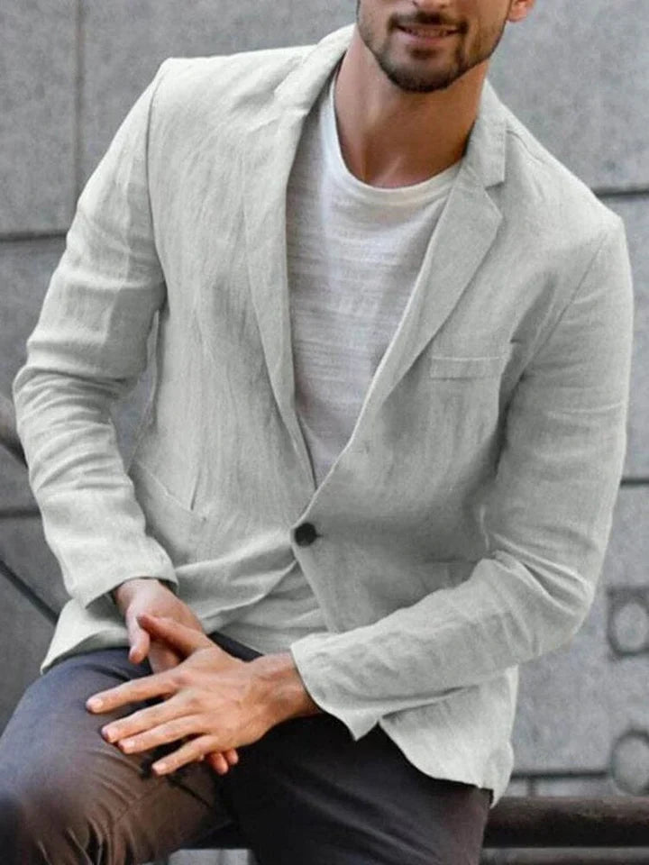 Men's slim fit lightweight linen blend blazer single breasted button closure summer versatile