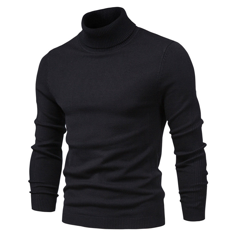 Men's warm knitted turtleneck pullover sweater, cozy high-neck silhouette in soft plush knit fabric