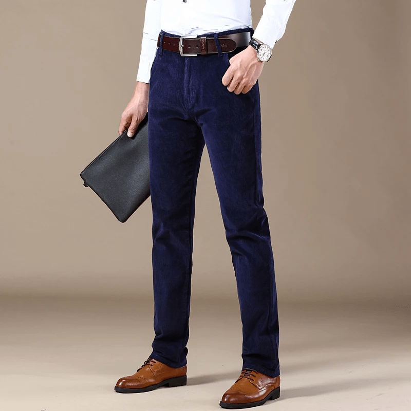 Men's brown corduroy pants casual semi-formal straight cut ribbed vintage-inspired warm winter fabric