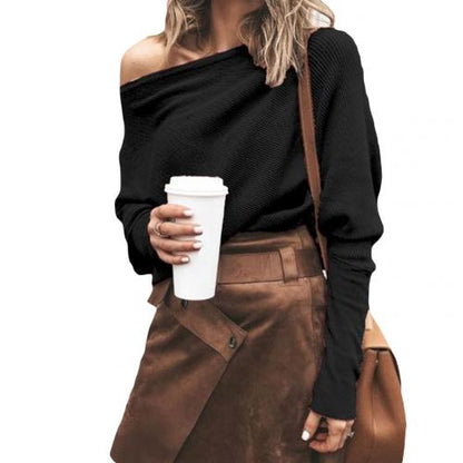 Women's off-shoulder ribbed knit oversized sweater long sleeve casual cozy chic pullover