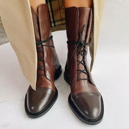 Brown leather ankle-to-mid-calf boots sleek silhouette with premium polished finish