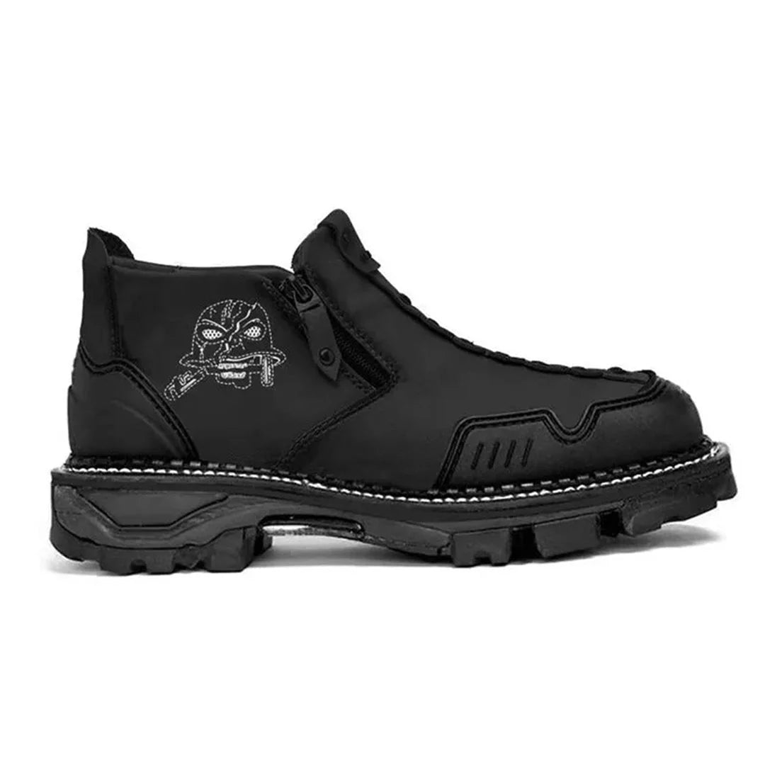 Jasper men's black tactical boots with side zipper closure, rugged outsole, all-weather durable design