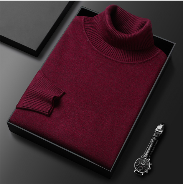 Logan Wavlynn ivory turtleneck cashmere-cotton blend sweater, slim winter knit with plush warmth
