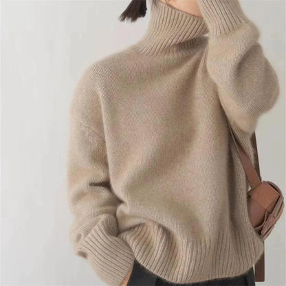 Oversized unisex cashmere turtleneck sweater, soft lightweight knitwear in cozy relaxed fit