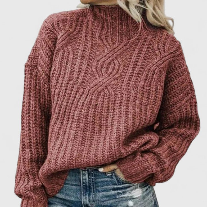 Sophisticated women's cream knit sweater with tailored drape and elegant slim-fit silhouette