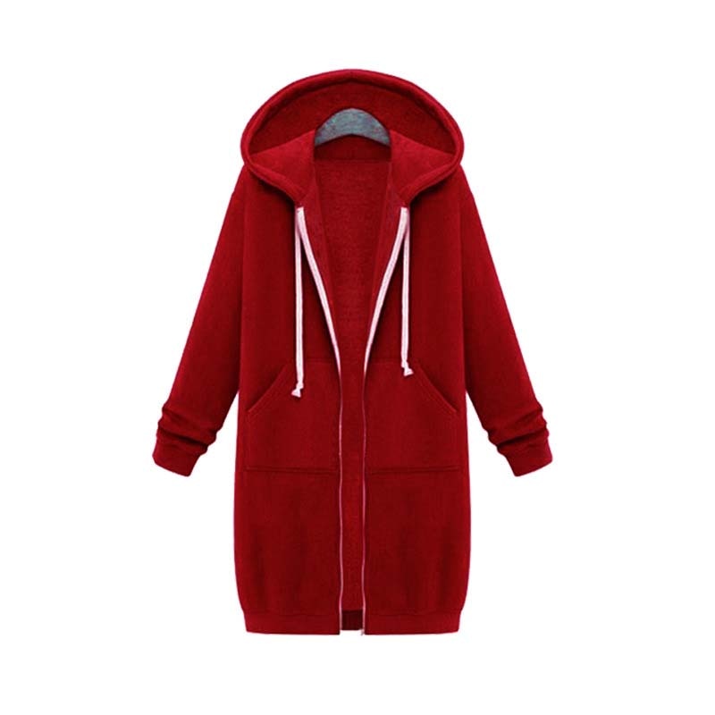 Women's longline full-zip hoodie in casual style with extended hem for versatile layering