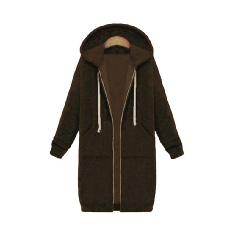 Women's longline full-zip hoodie in casual style with extended length cut for versatile layering