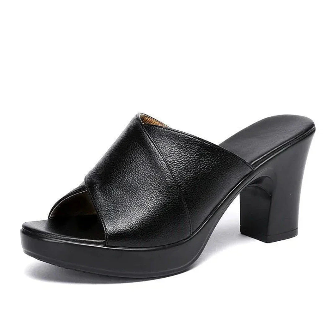 Hailey faux leather crisscross open-toe block heel sandals with slip-on silhouette