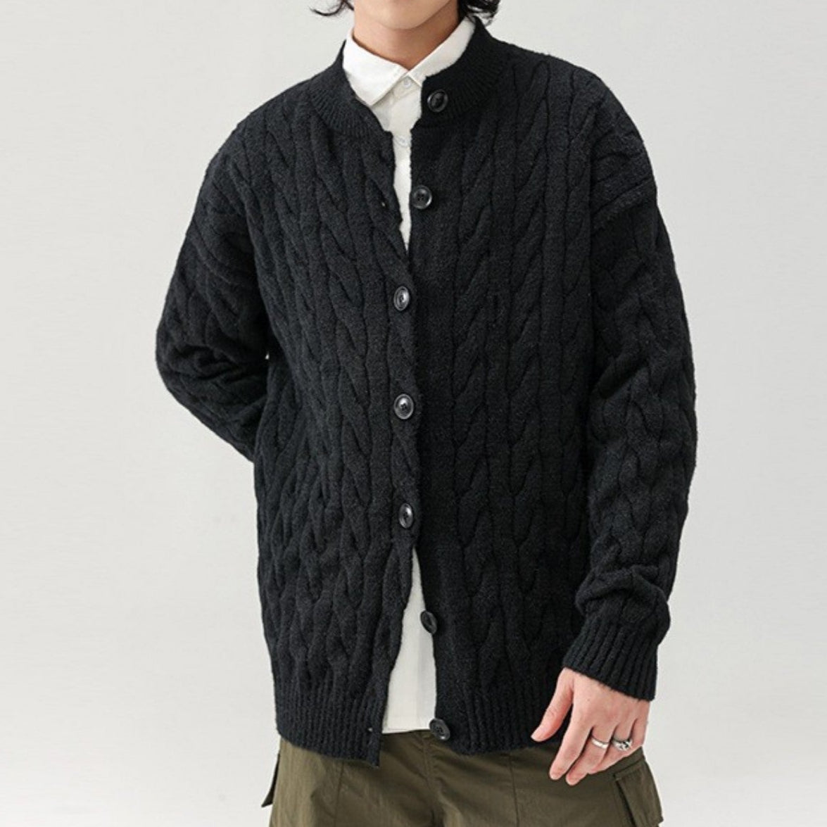 Arley cream cable-knit cotton cardigan relaxed fit with front buttons and ribbed cuffs