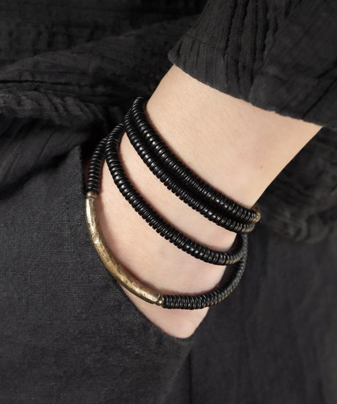 Bracelet à chaîne superposé en bois d'ébène noir fait main - Wavlynn